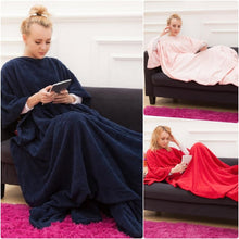 Load image into Gallery viewer, Winter Hooded Pocket Blankets Warm Soft Hoodie Slant Robe Bathrobe Pullover TV Flannel Fleece Blanket Sweatshirt With Sleeves