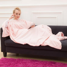 Load image into Gallery viewer, Winter Hooded Pocket Blankets Warm Soft Hoodie Slant Robe Bathrobe Pullover TV Flannel Fleece Blanket Sweatshirt With Sleeves